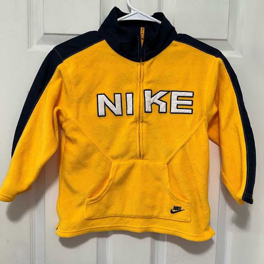 Nike Boys Quarter Zip Fleece Sweatshirt Yellow Navy Blue Size 6